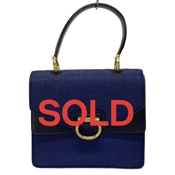 CELINE - Blue Dark Navy Canvas Leather Handbag 587-043025 - Picture 1 of 10